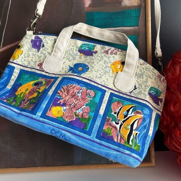 Paul Brent Coastal Life Nautical Fish Canvas Crossbody Bag - Picture 1 of 16